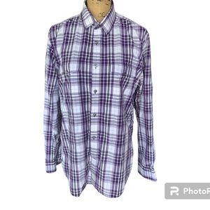 Express Purple/White Plaid Button Front Men’s Size Large